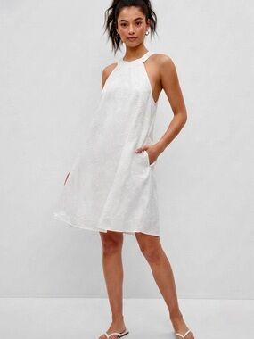 LOFT White Embroidered Halter Dress Size S Cotton